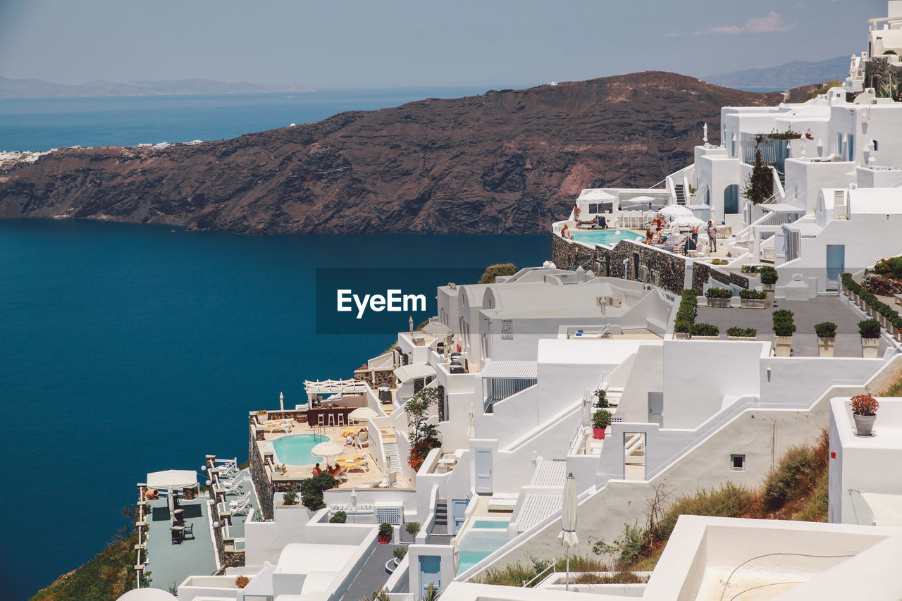 Buildings by sea at santorini