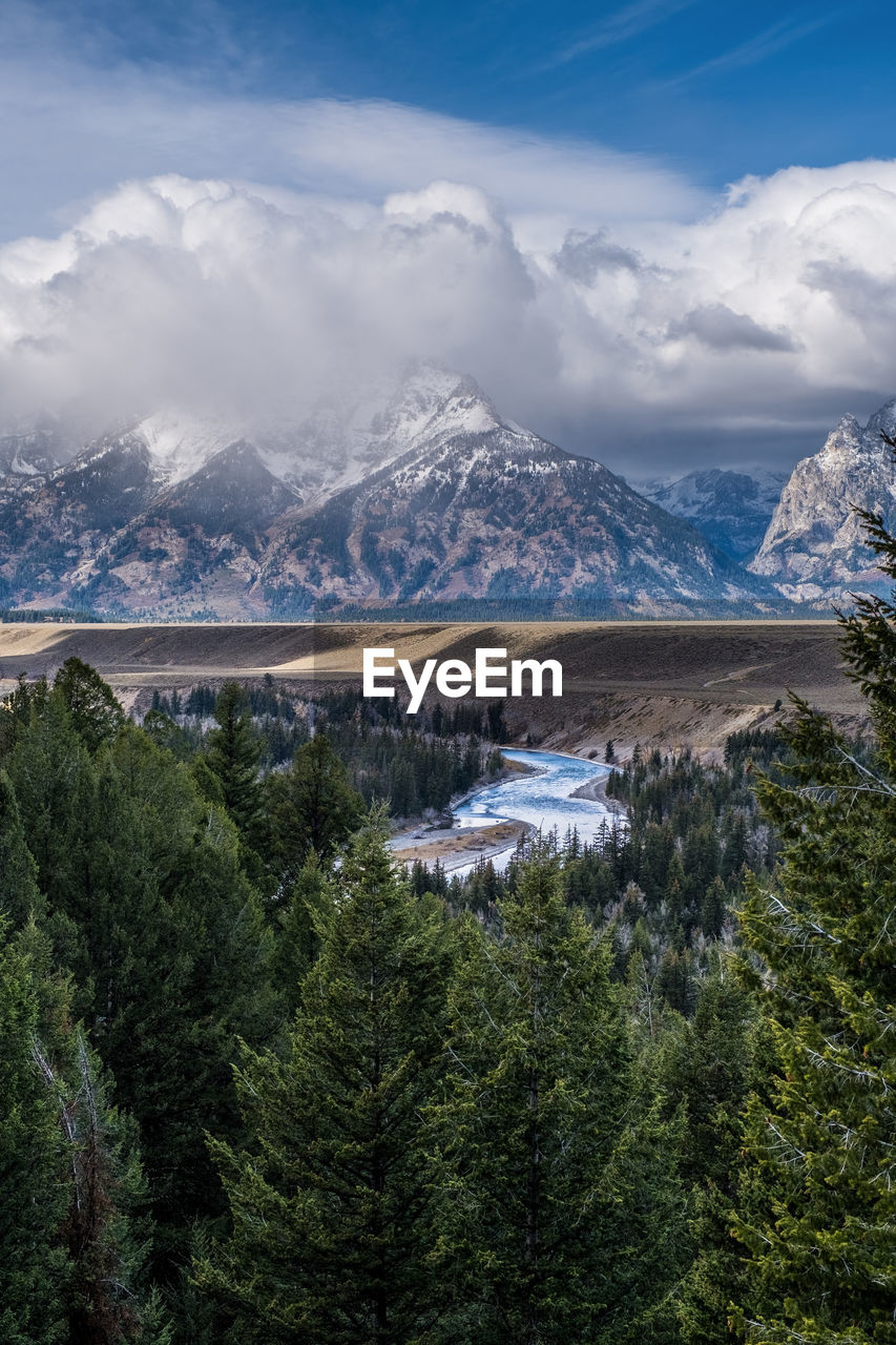 Scenic view of snowcapped mountains against sky