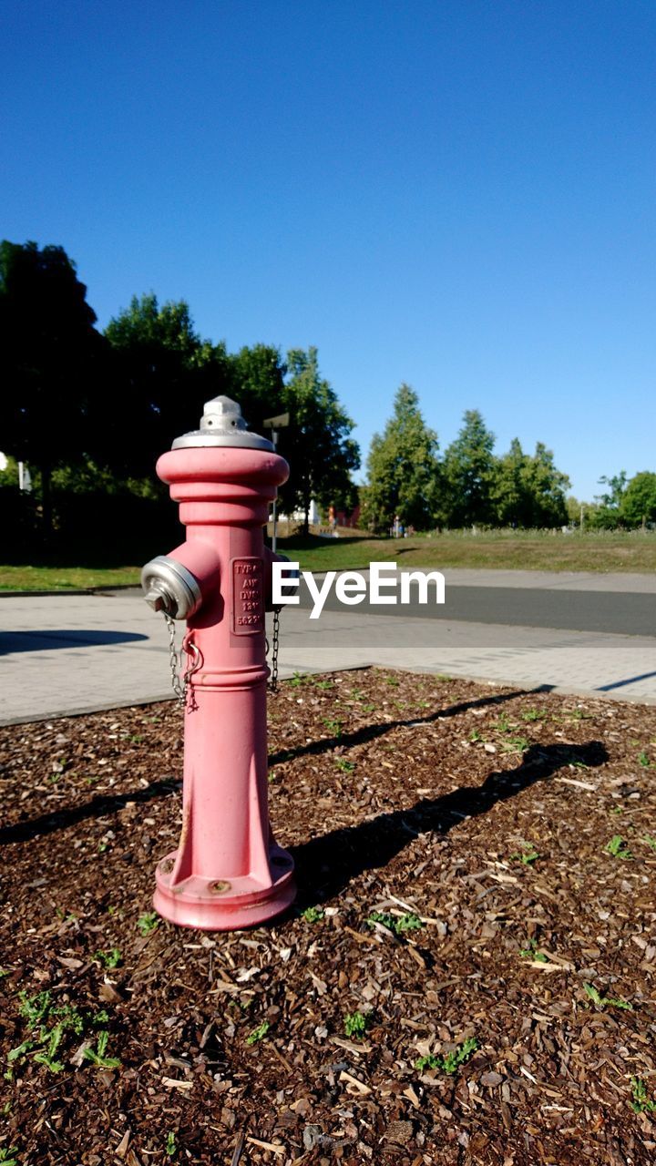 PINK FIRE HYDRANT AGAINST CLEAR SKY