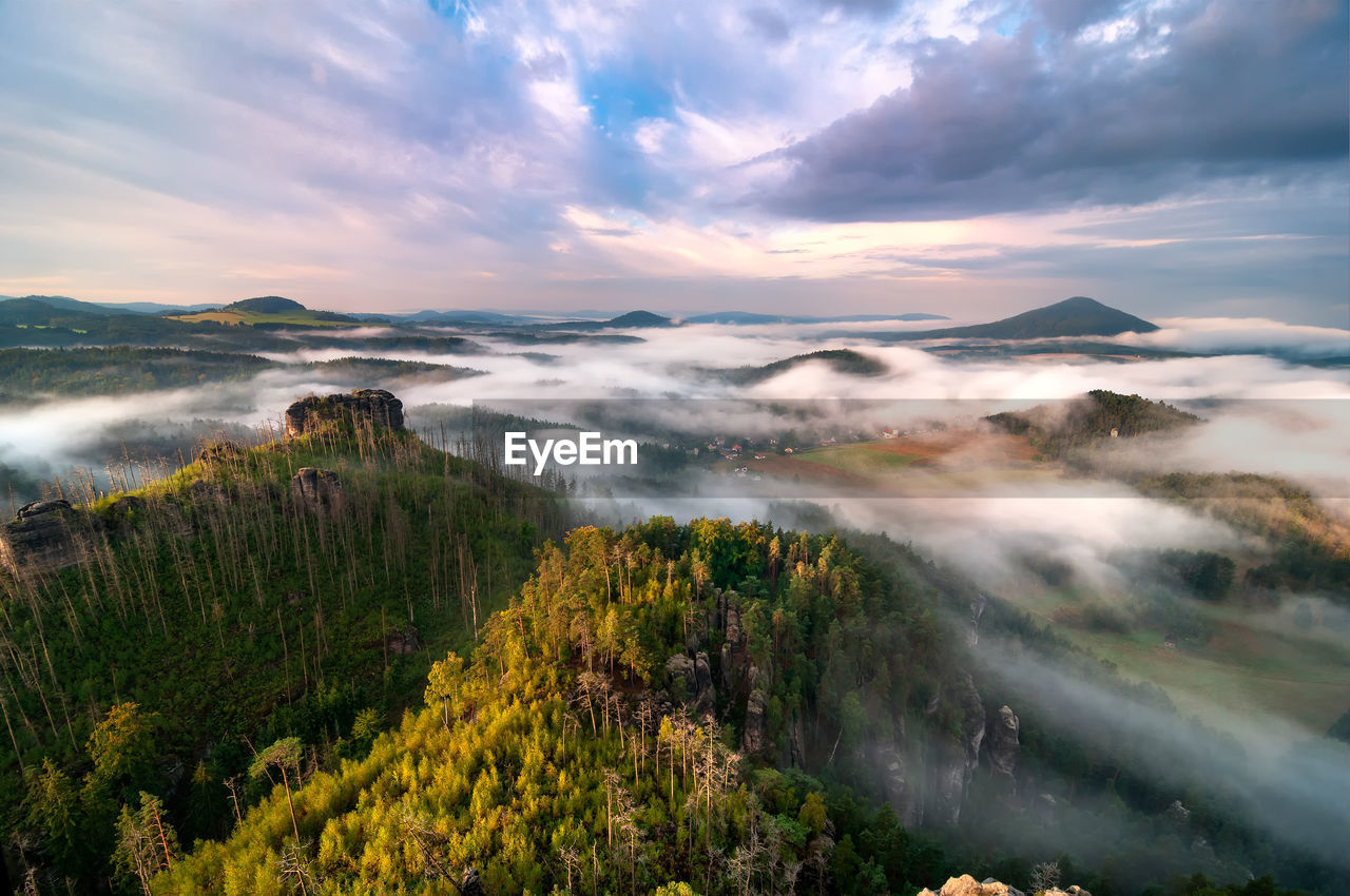 Scenic view of landscape against sky during sunset