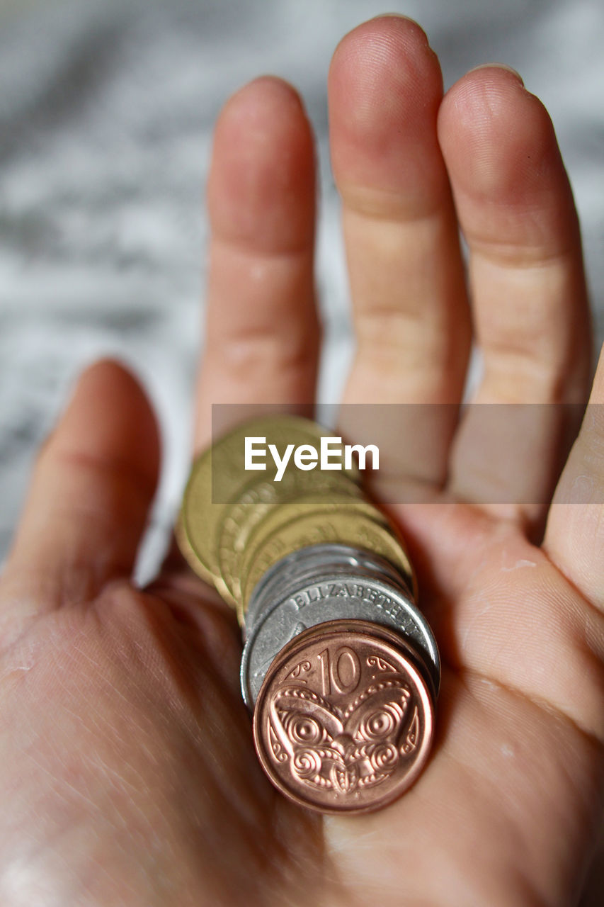 Cropped hand holding coins