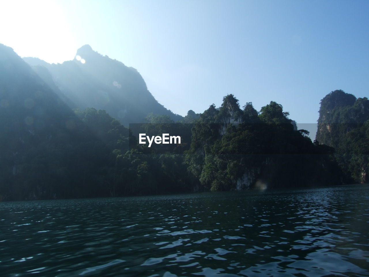 Scenic view of lake against clear sky