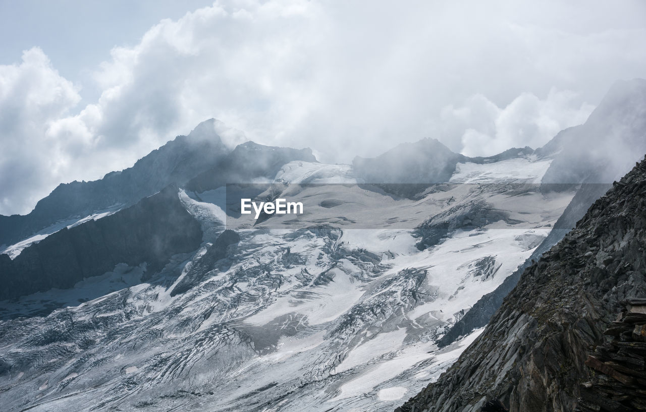 Scenic view of snowcapped mountains against sky