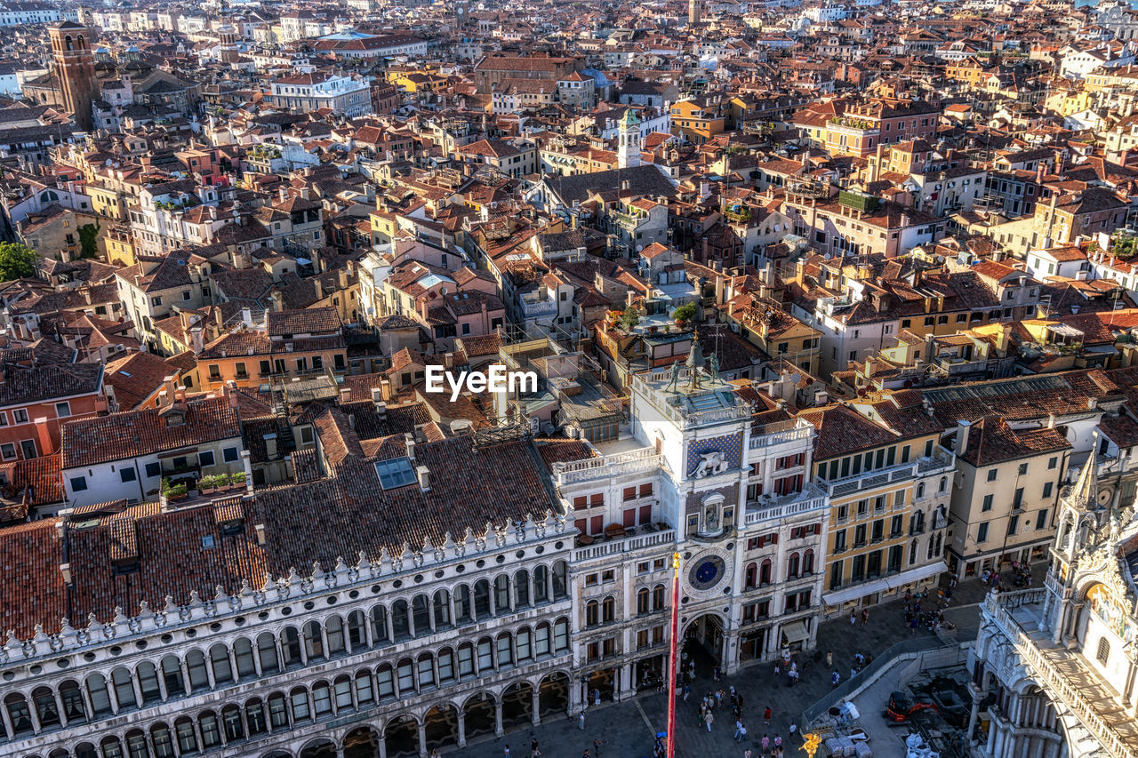 Venice city viewed from campanile di san marco in san marco plaza in venice, italy.