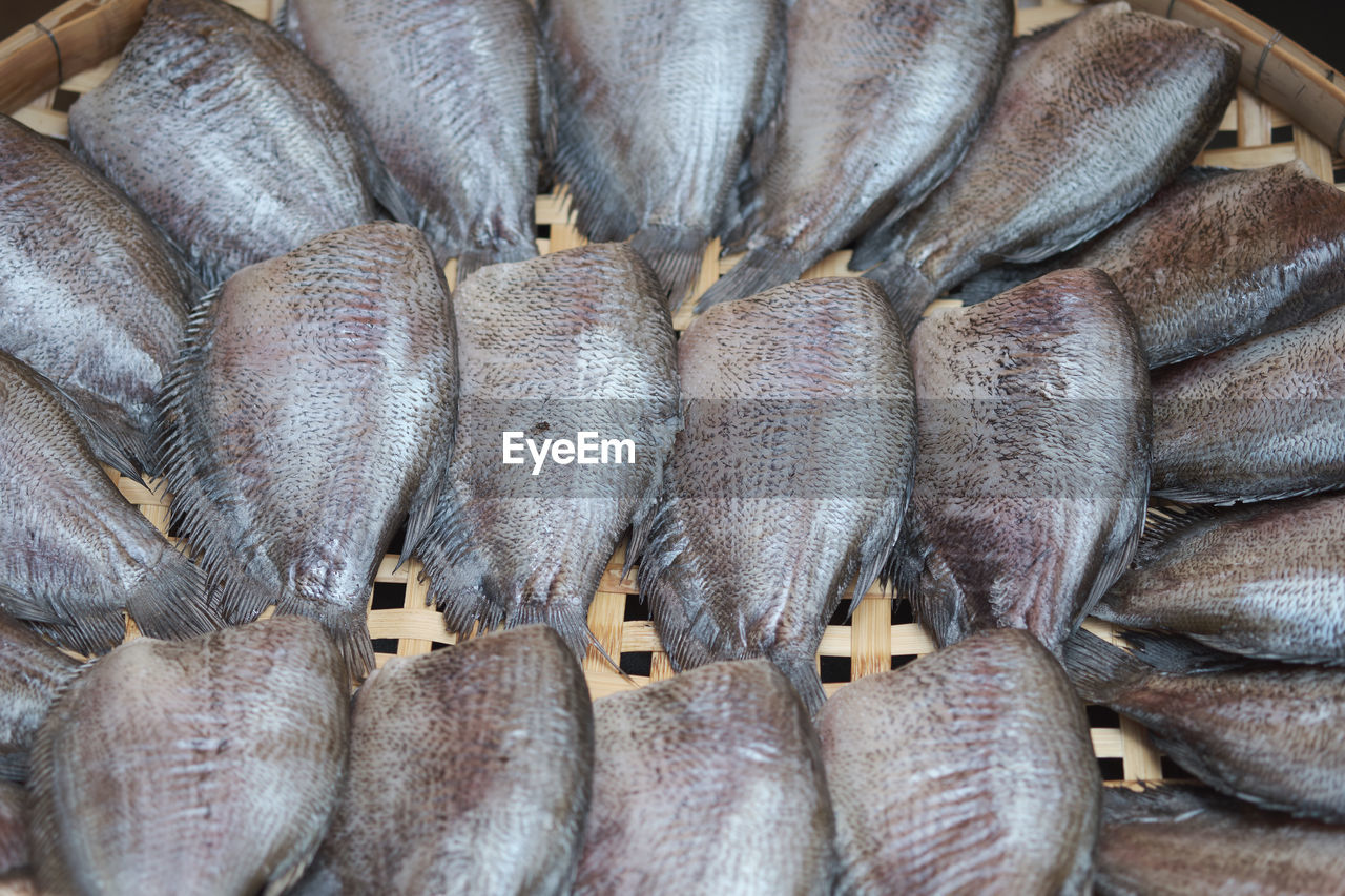 FULL FRAME SHOT OF FISH FOR SALE AT MARKET