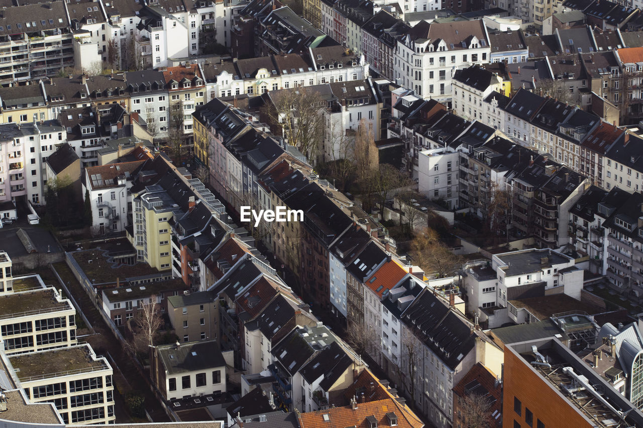 High angle view of buildings in city dusseldorf 