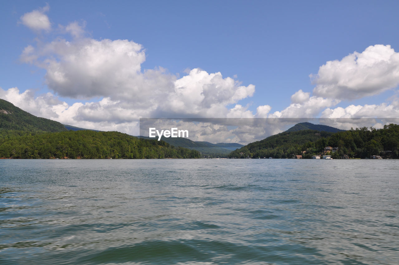 SCENIC VIEW OF LAKE BY MOUNTAIN AGAINST SKY