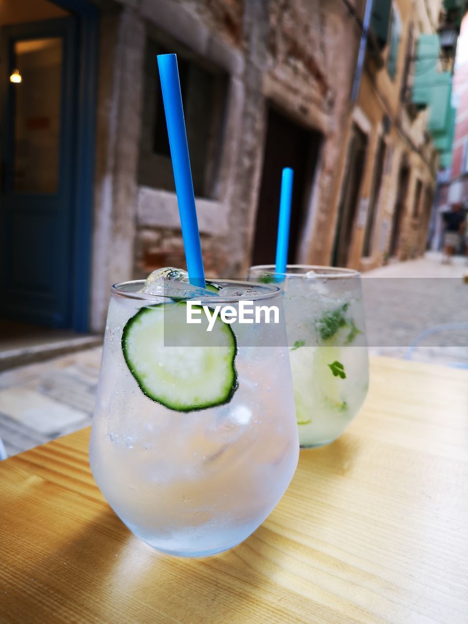 Close-up of drink on table - gin and tonic 