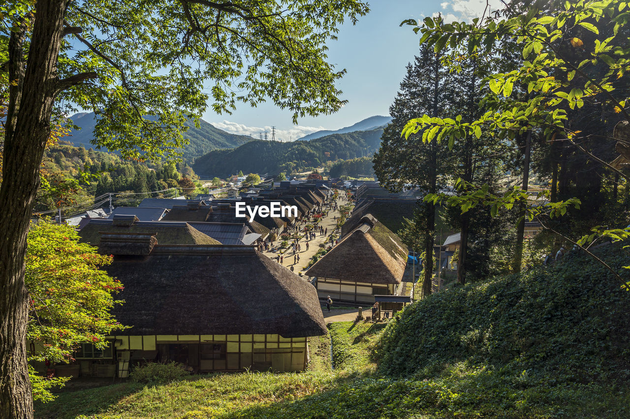 Thatched roof houses of ouchi-juku post station in fukushima prefecture, japan