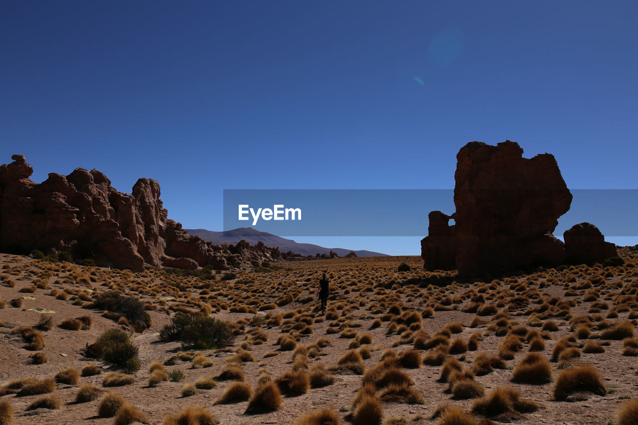 Rock formations in desert against clear sky