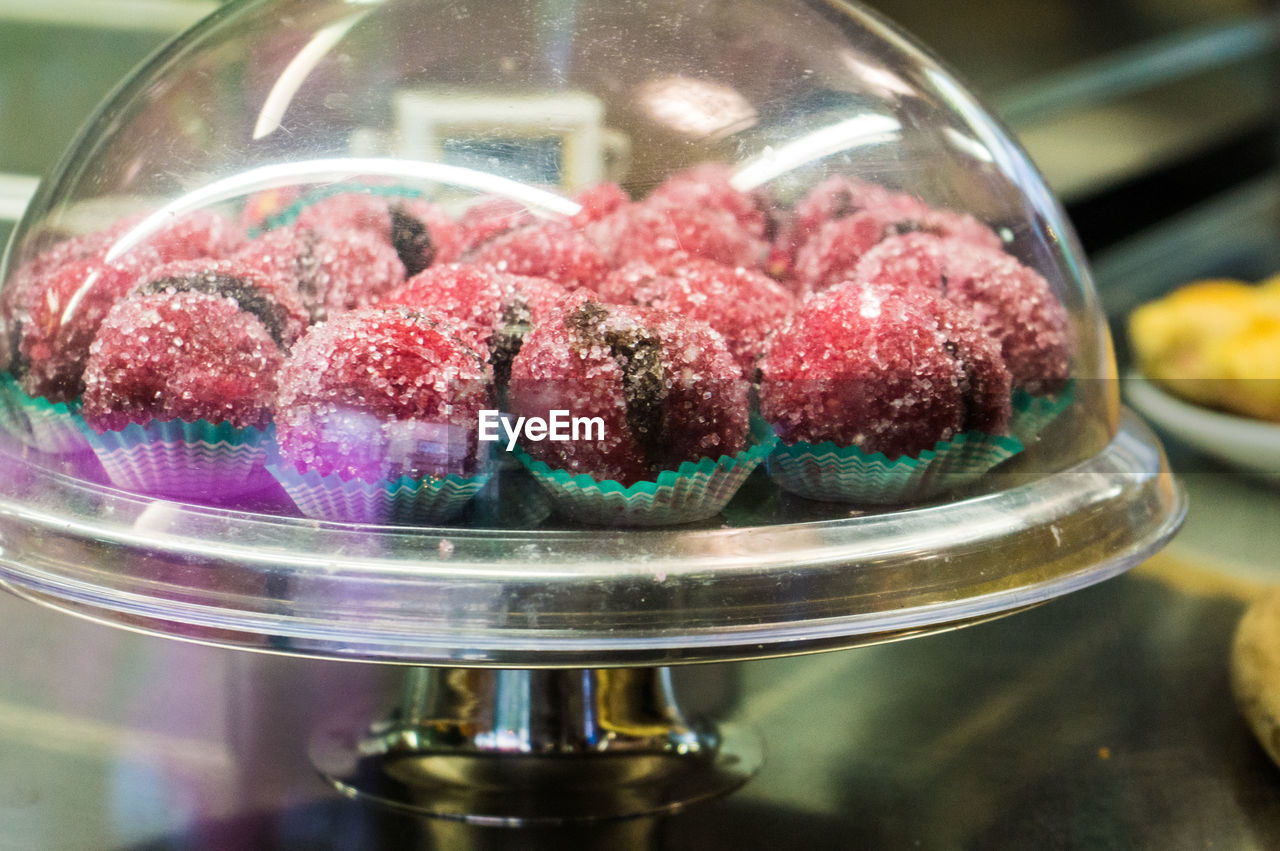 Close-up of ice cream in glass on table