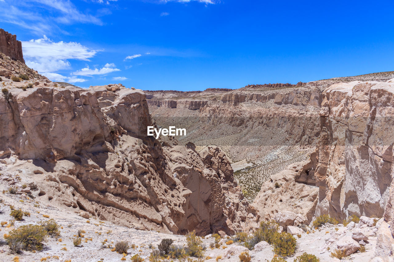 Rock formations on landscape against sky