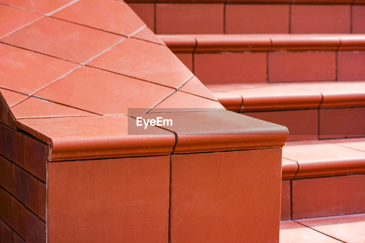 Steps made of brown clinker tiles . cottage porch