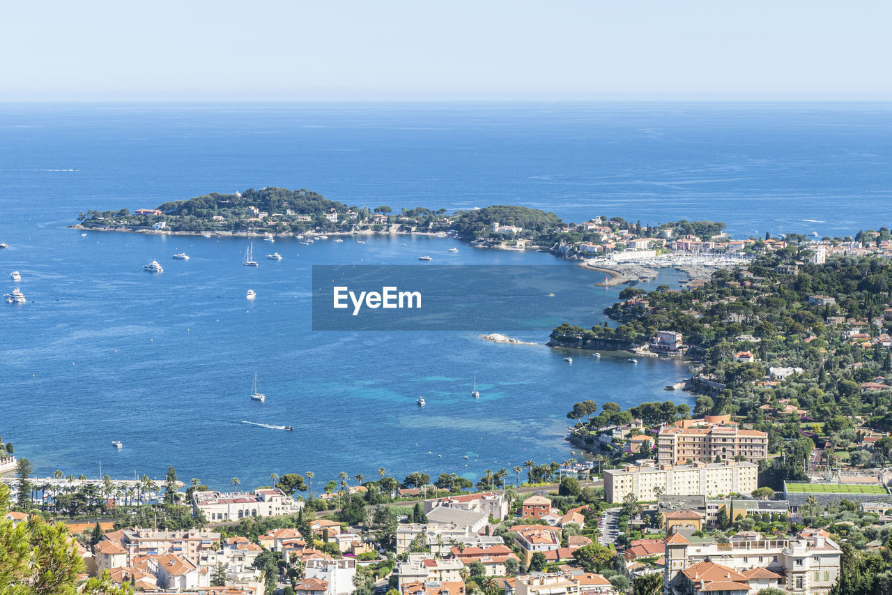 Aerial view of saint-jean-cap-ferrat with the blue sea and beautiful beaches