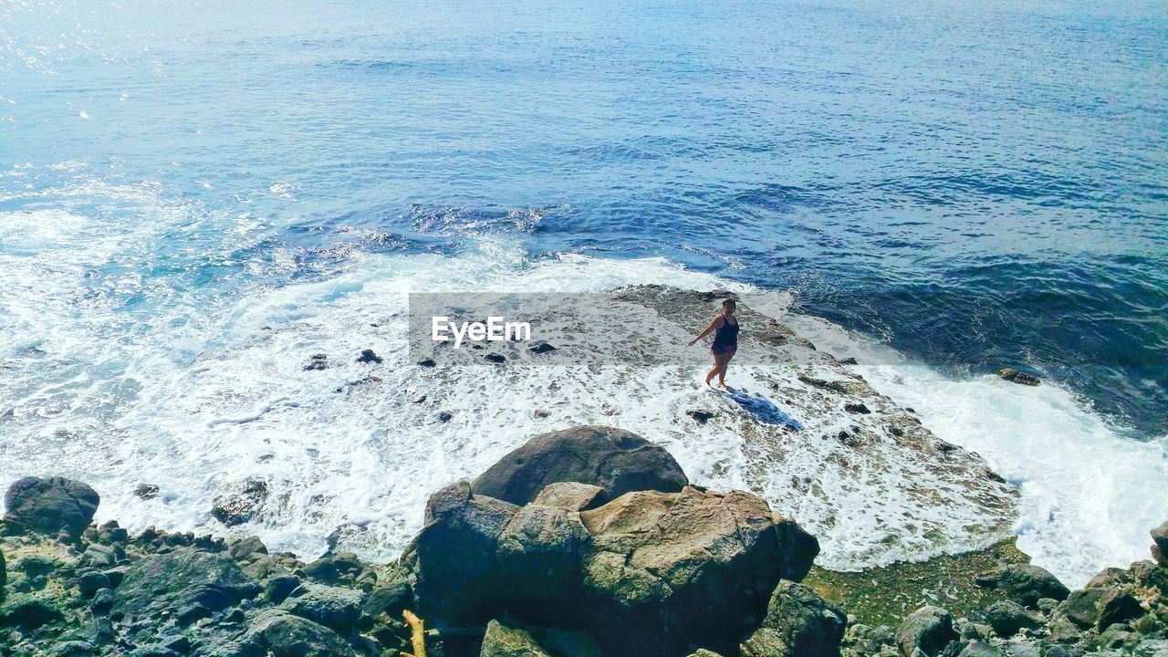 High angle view of woman at beach