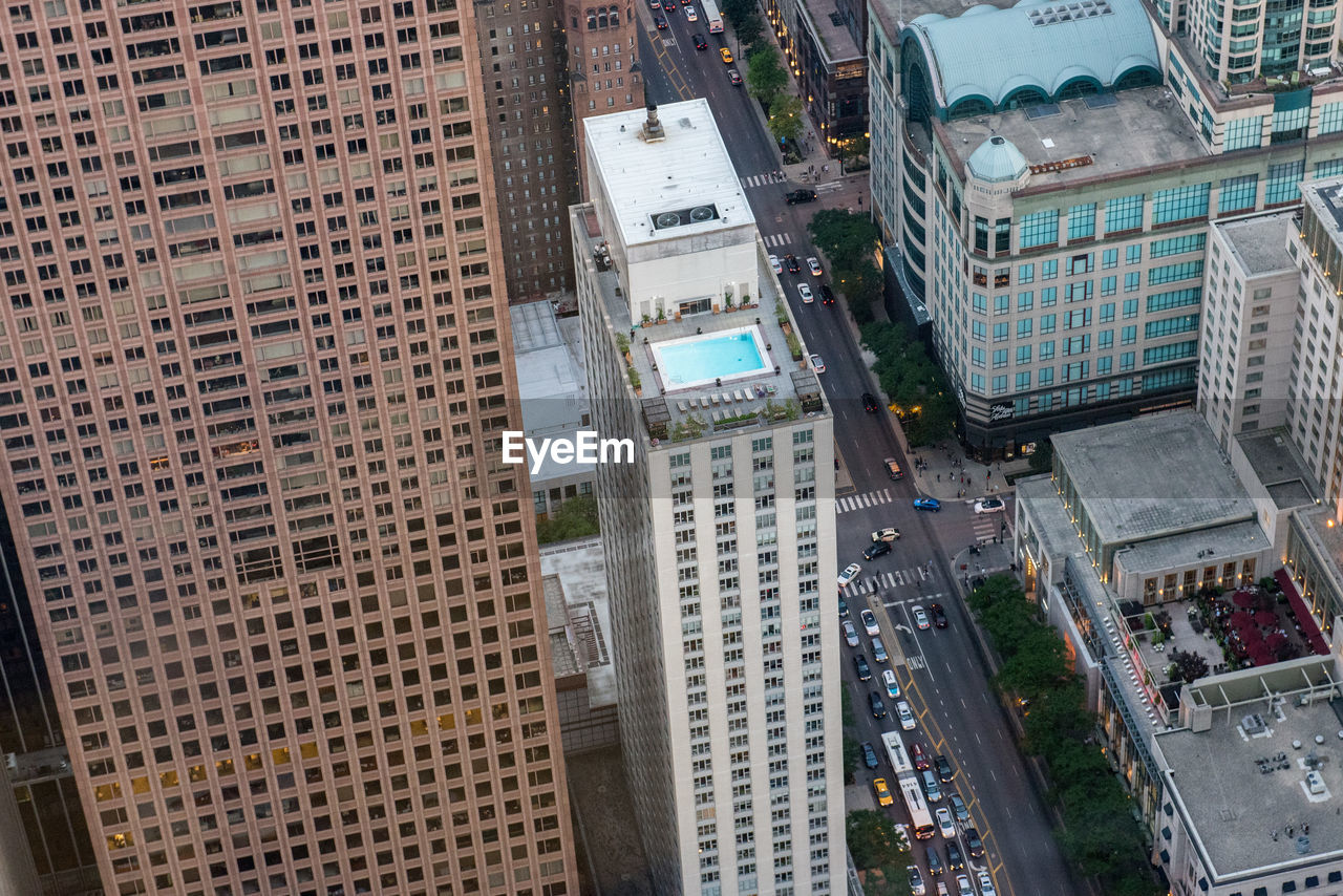 High angle view of buildings in city