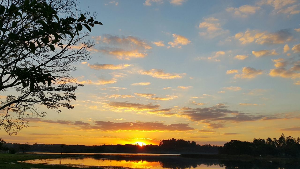 Scenic view of lake against sky at sunset