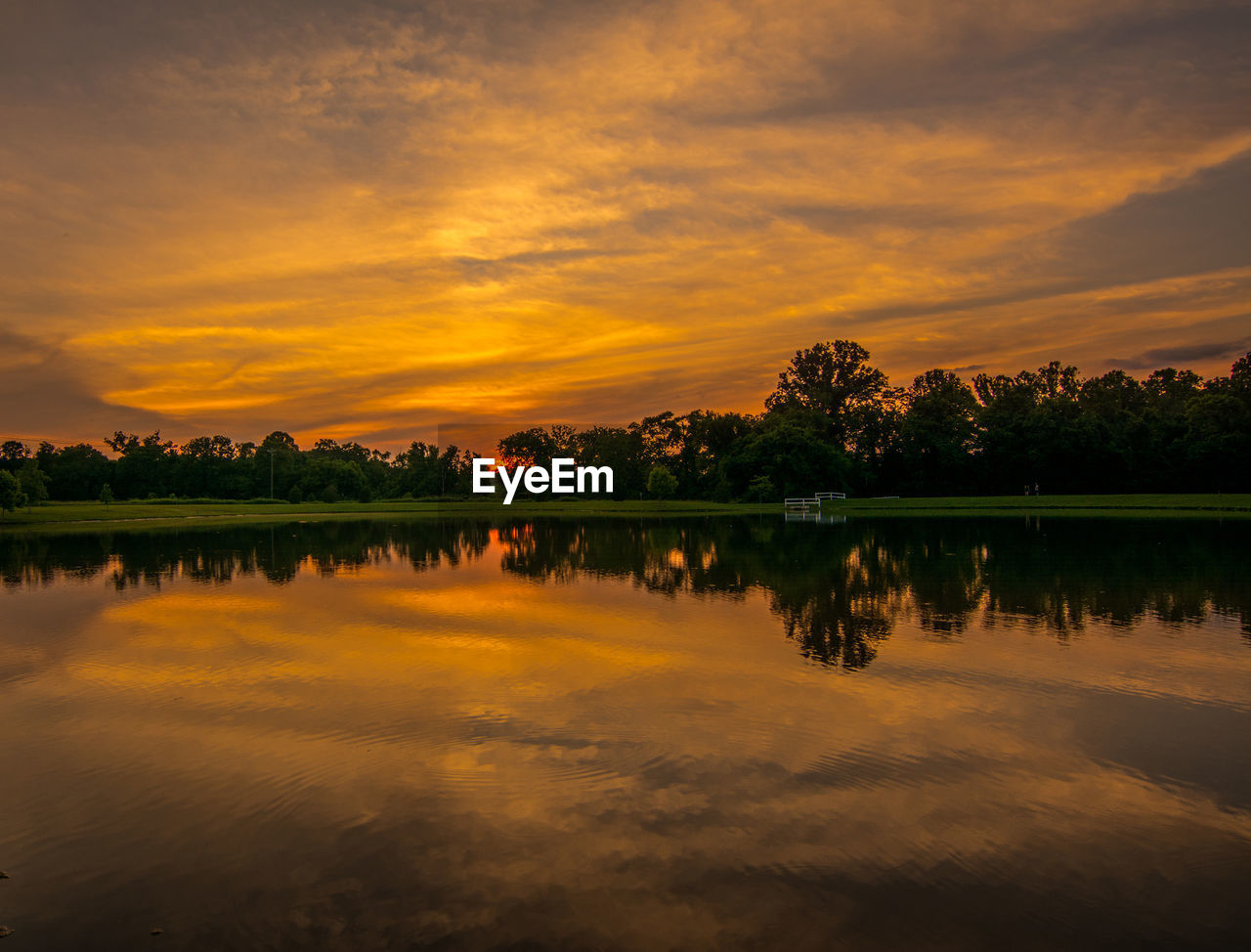 Scenic view of lake against sky during sunset