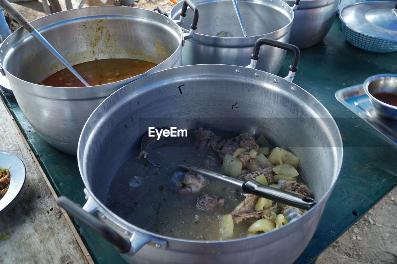 HIGH ANGLE VIEW OF MEAT IN KITCHEN