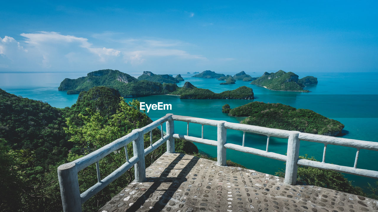 High angle view of tropical islands with emerald water. mu koh ang thong, near samui, thailand.