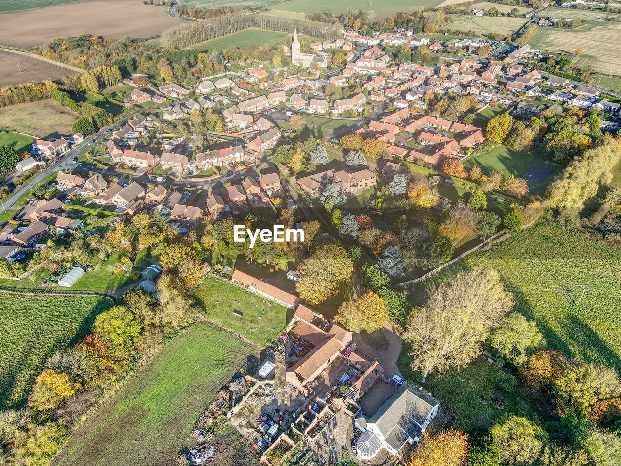 Drone view of ottringham village, east yorkshire, uk