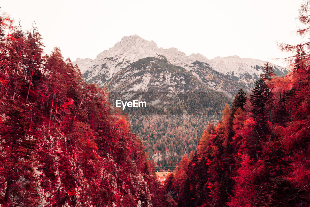 Scenic view of mountains against sky during autumn