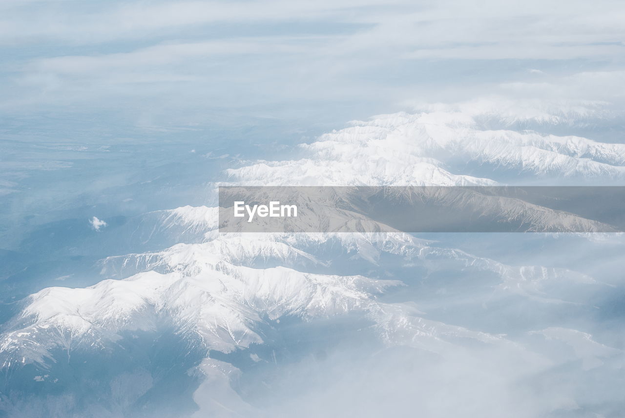 Aerial view of snowcapped mountains