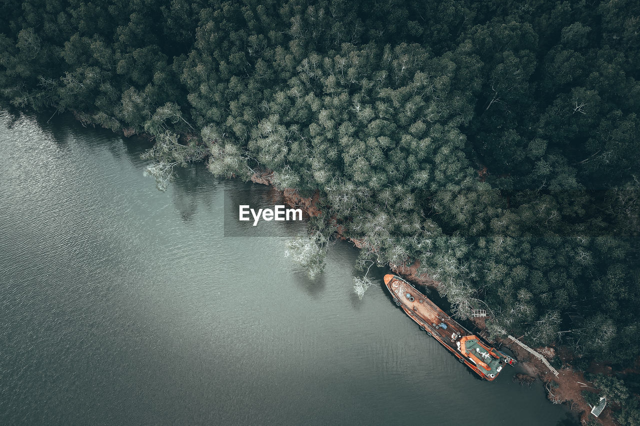 High angle view of nautical vessel on sea
