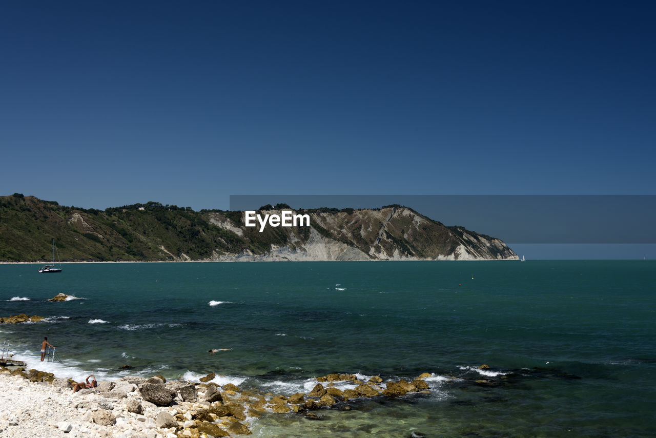 SCENIC VIEW OF BEACH AGAINST CLEAR BLUE SKY