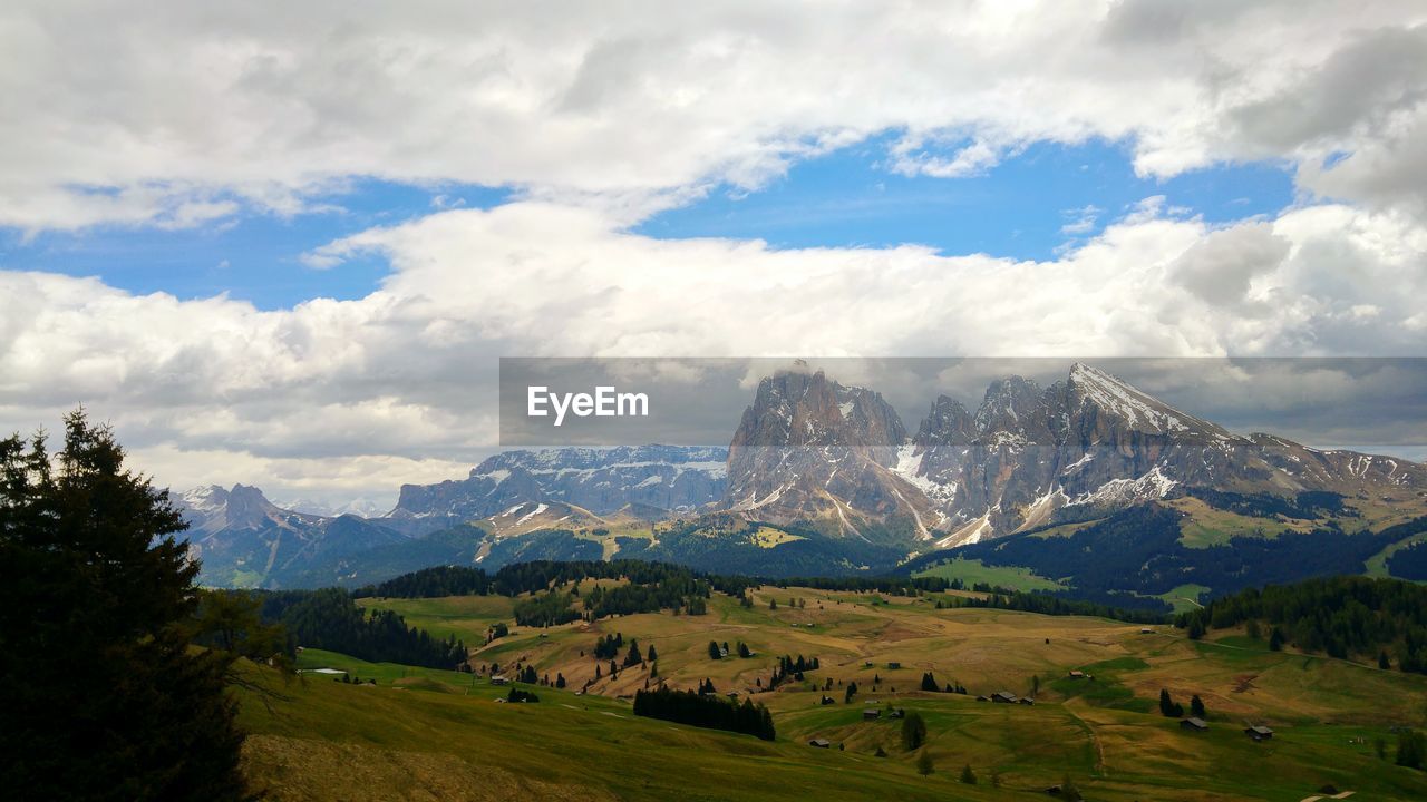 Scenic view of mountains against cloudy sky