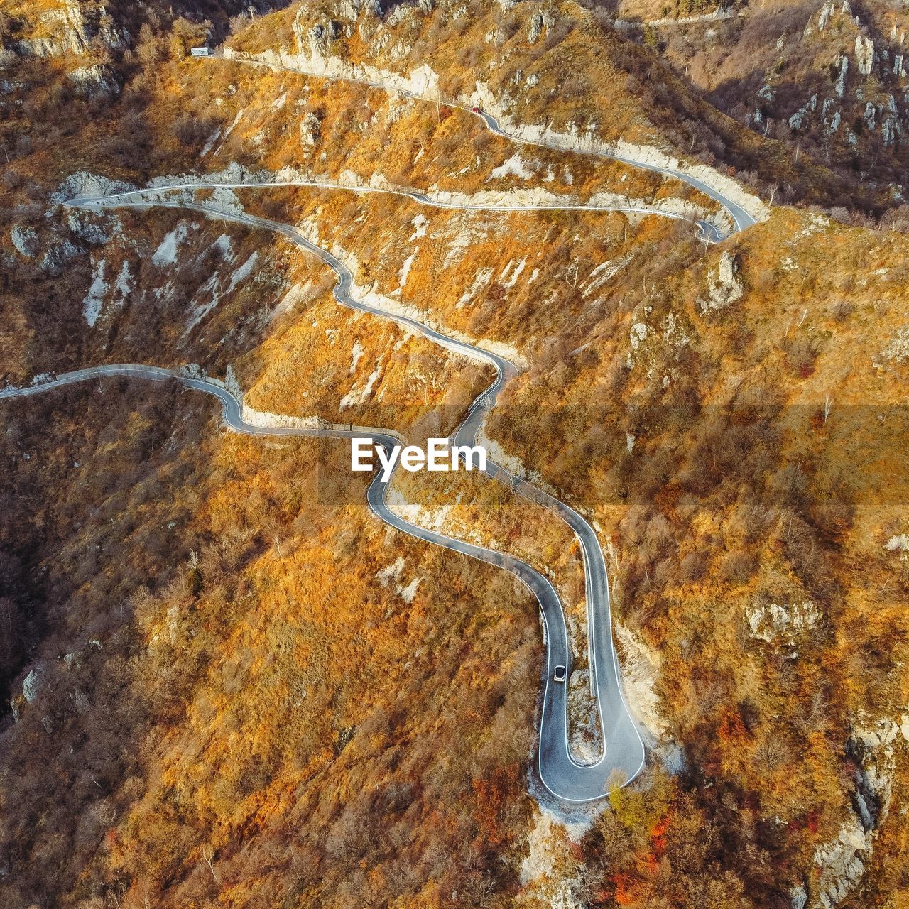 Aerial view of curvy mountain road.