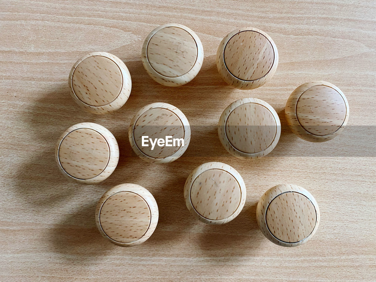 Close-up of wooden balls on table