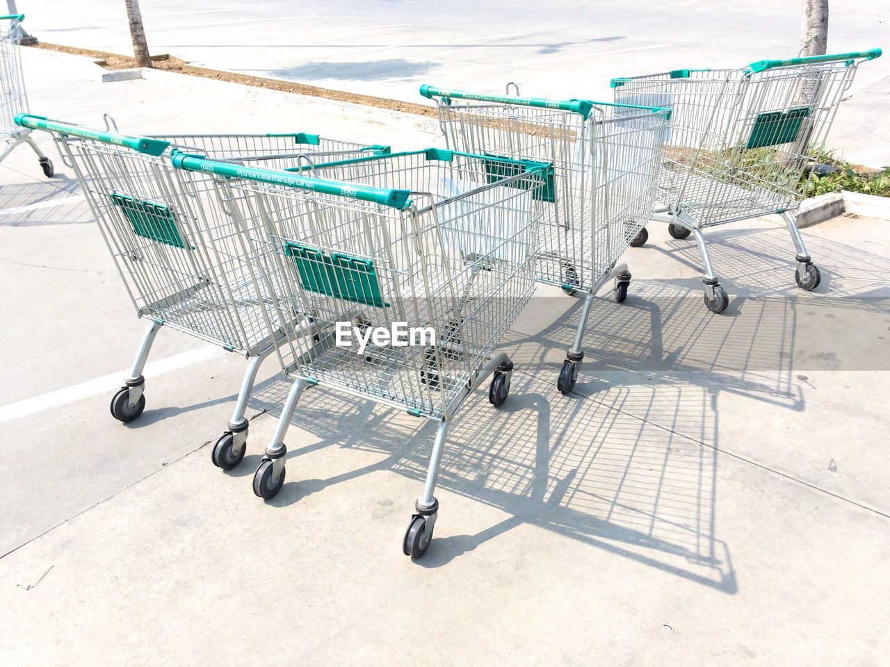 Empty shopping carts on footpath