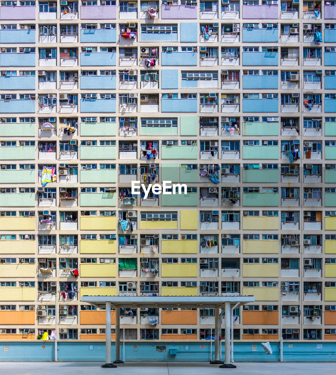 Multi colored residential building in city