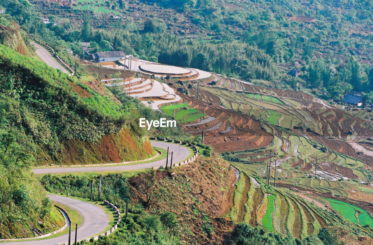 High angle view of road amidst landscape