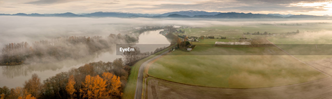 Panoramic aerial view of the skagit river valley, washington.