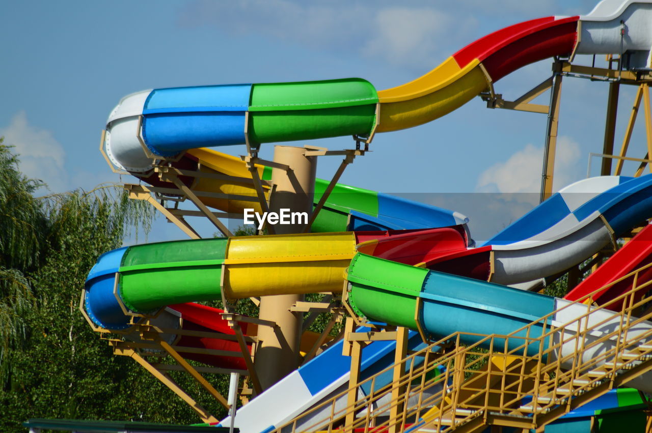 CLOSE-UP OF ROLLERCOASTER IN AMUSEMENT PARK