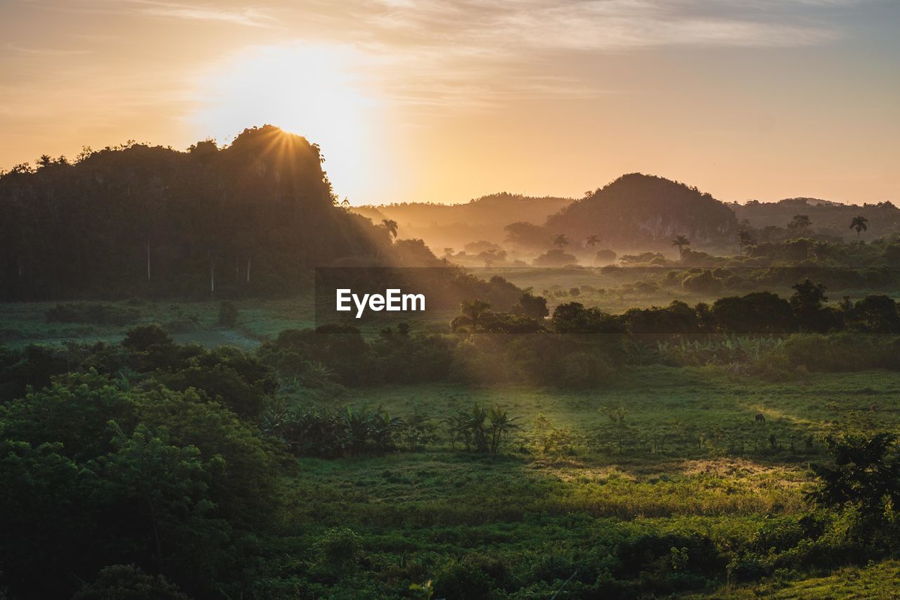 Scenic view of landscape against sky during sunset