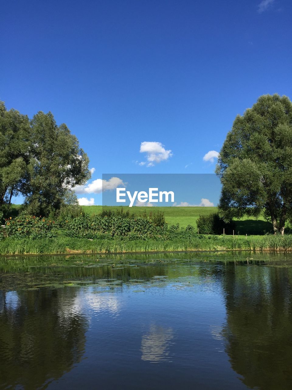 Scenic view of lake against blue sky