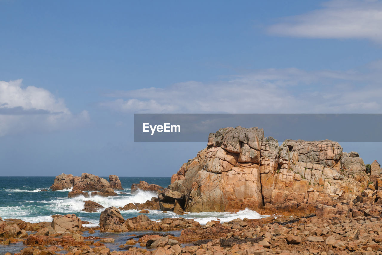 Rocky coast  - view point on pink granite coast, le gouffre, plougrescant, brittany, france