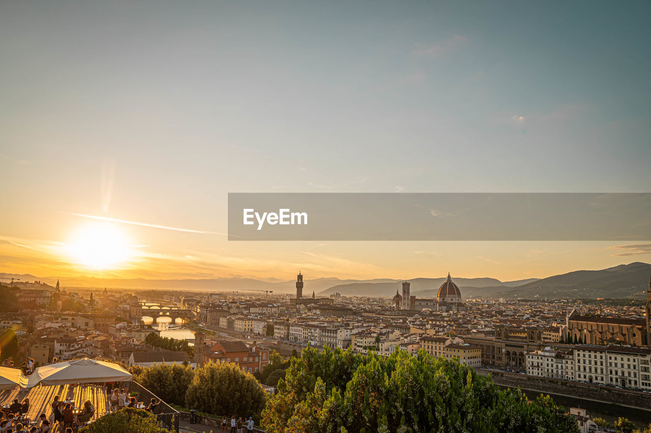 Skyline of florence with sunset with cathedral santa maria del fiore