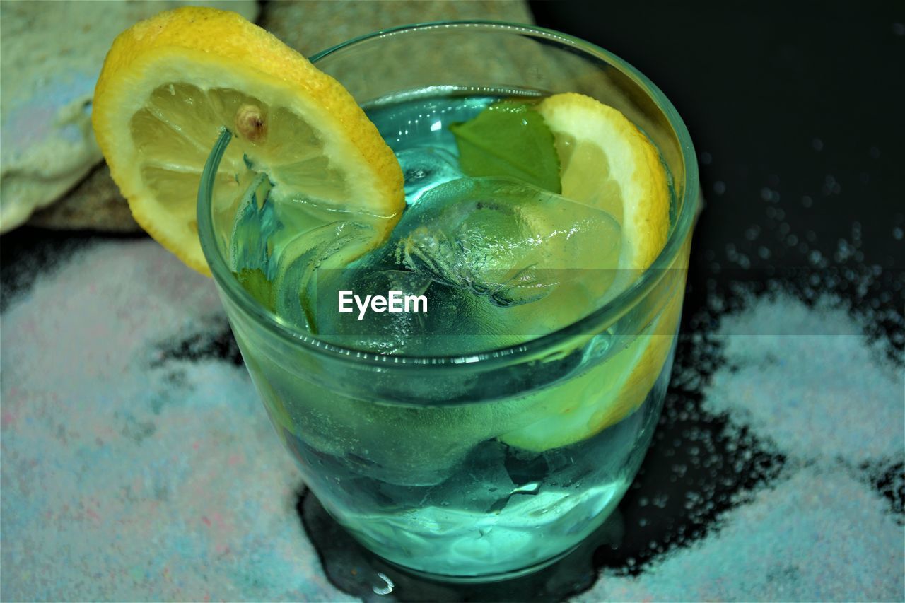 Close-up of drink in glass on table