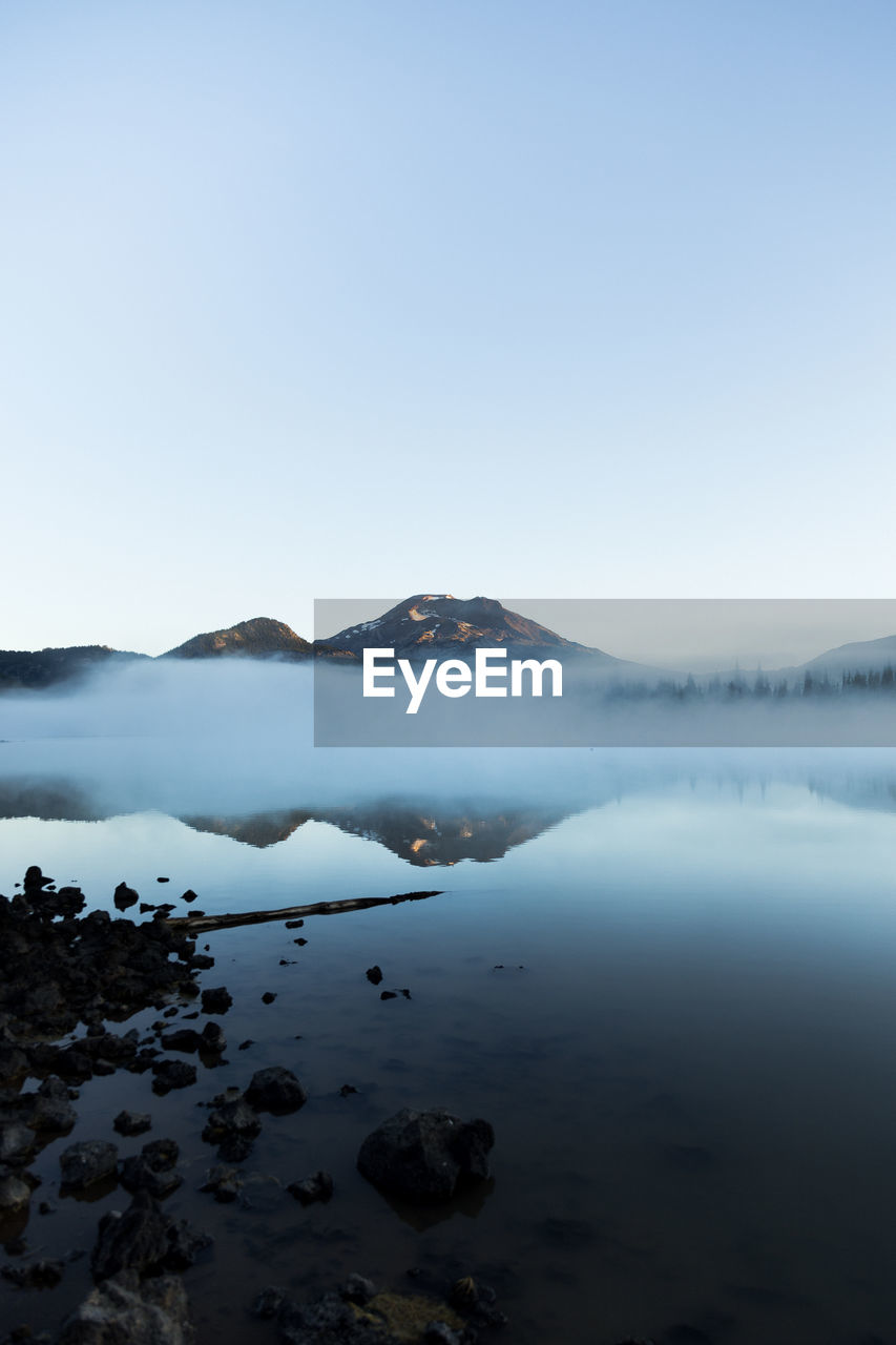 Scenic view of lake against clear sky