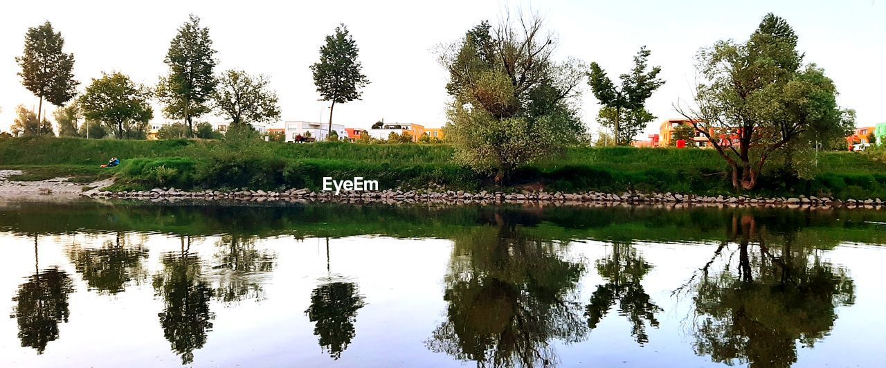 SCENIC VIEW OF LAKE AGAINST CLEAR SKY