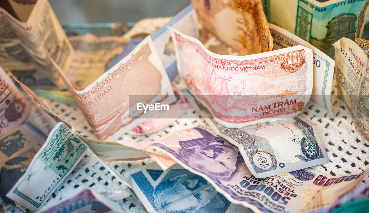 Various banknotes, mostly froma arab peninsula. saudi riyal, kuw