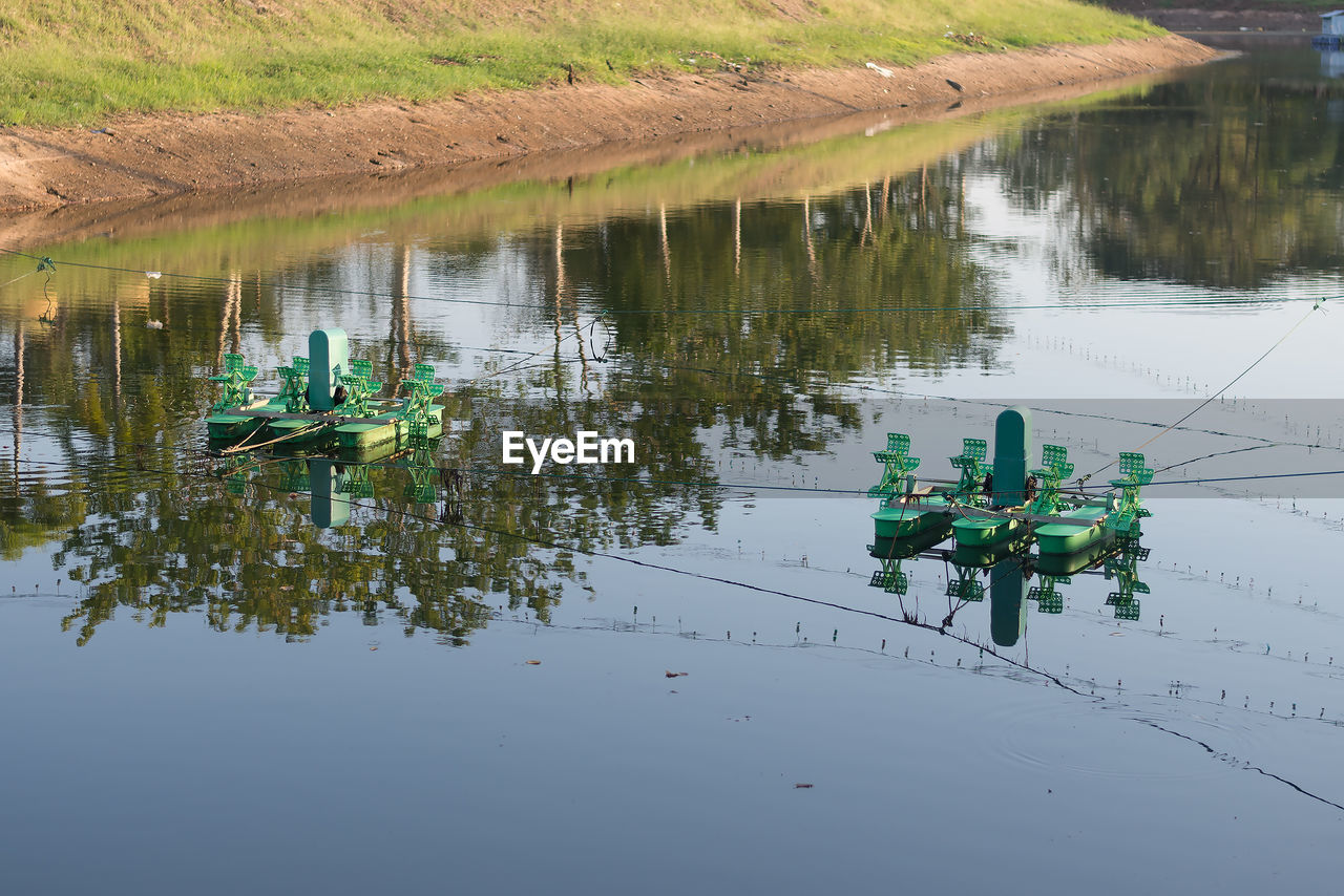 High angle view of plants by lake