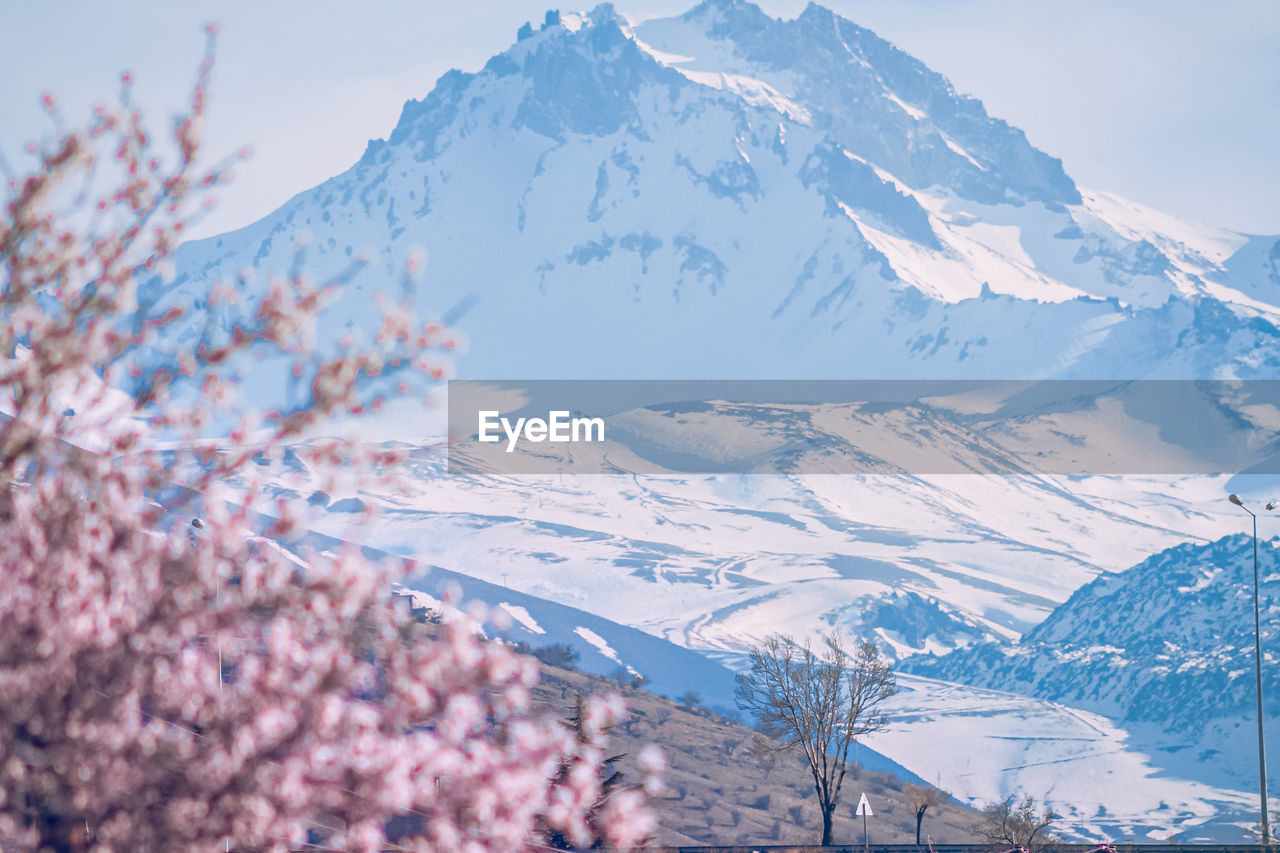 SNOW COVERED MOUNTAINS AGAINST SKY