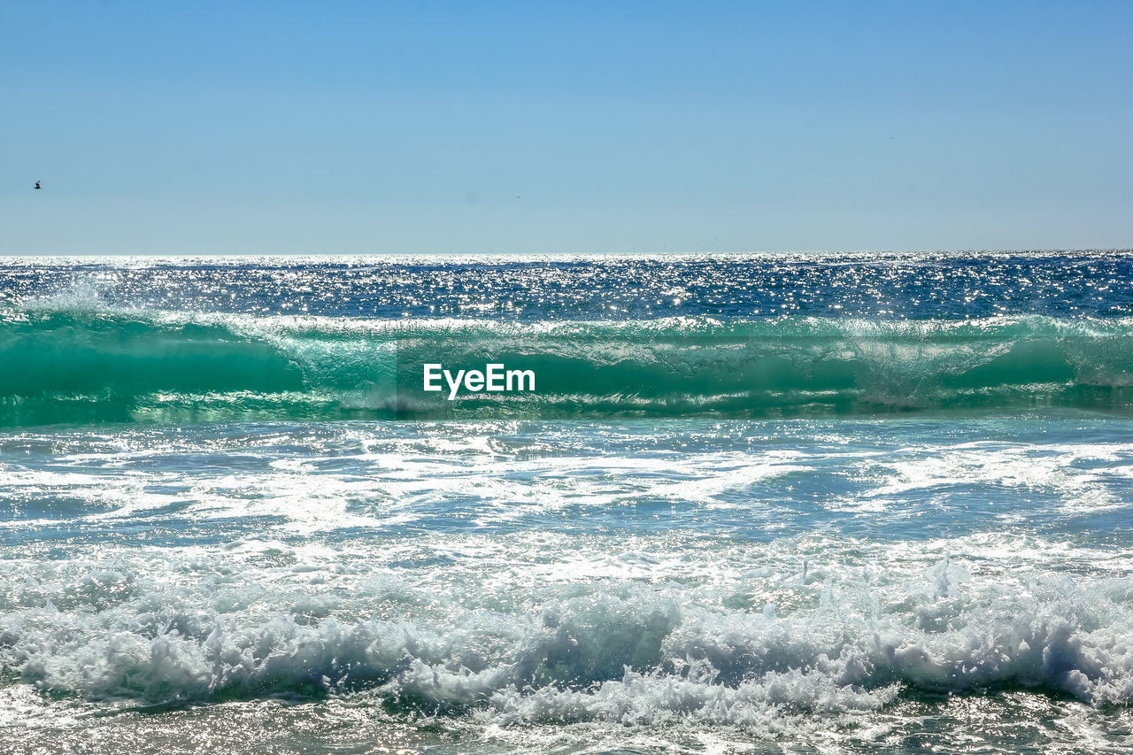 Scenic view of sea against clear sky