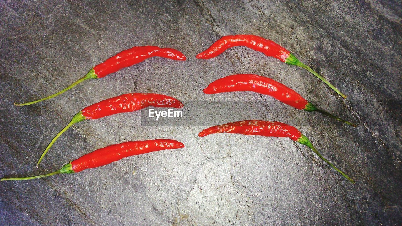 Directly above shot of red chili pepper on table