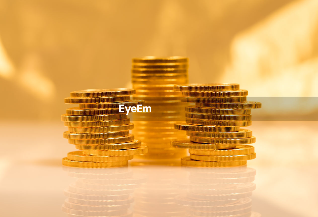 Close-up of gold colored coins